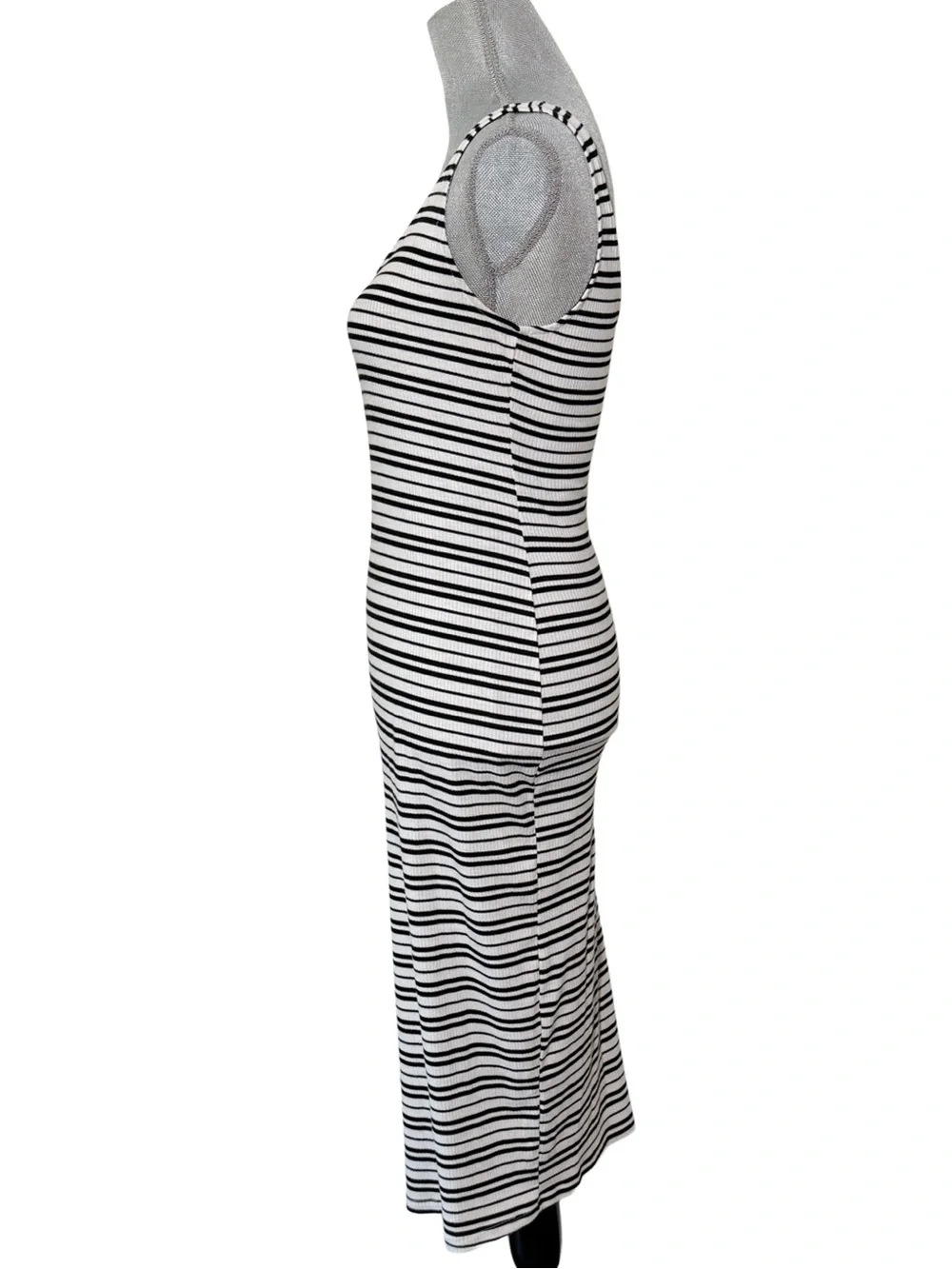 Sleeveless Striped Ribbed ankle length maxi Dress women small 4 stretch coastal - Picture 3 of 7